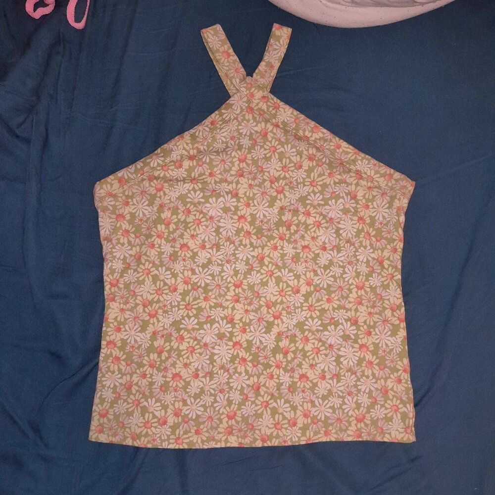 Green flower crop top